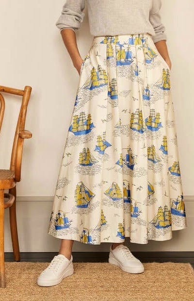 Boden Livia Full Skirt - Ivory Nautical Voyage, £120