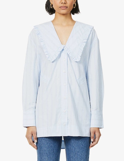 Ganni Sailor Collar Stripe Poplin Shirt, £215