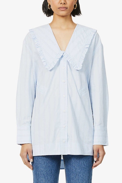 Ganni Sailor Collar Stripe Poplin Shirt, £215