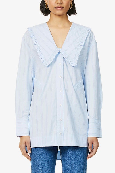 Ganni Sailor Collar Stripe Poplin Shirt, £215