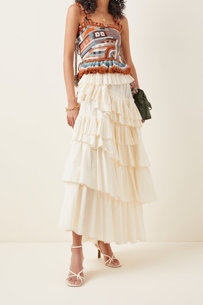 Ulla Johnson Gaelle Tiered Cotton Skirt, $475