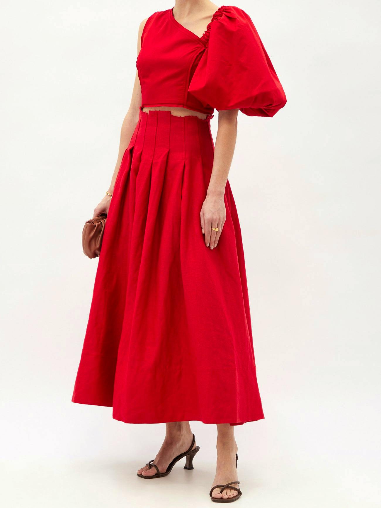 Aje Apres Raw Edged Pleated Linen Skirt, £295