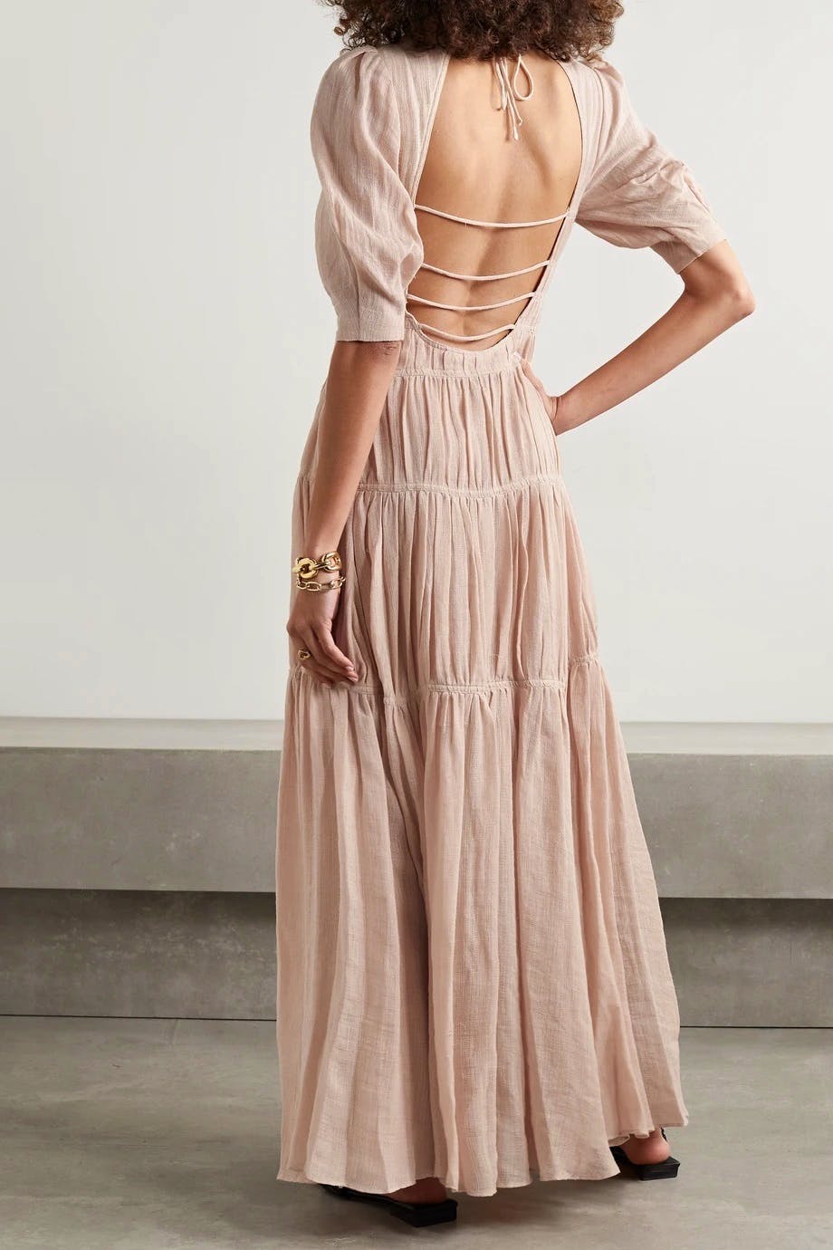 Jonathan Simkhai Fira Open-Back Ruched Cotton And Linen-Blend Gauze Maxi Dress, £615