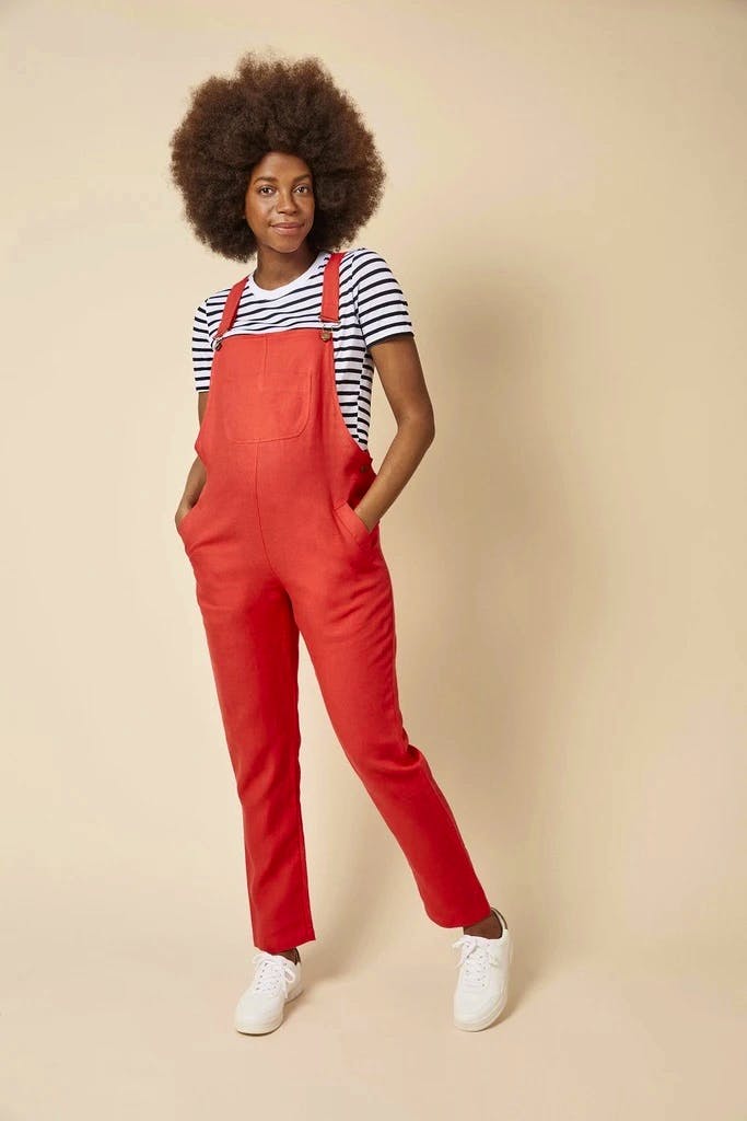 Clary & Peg Doris Dungarees in Pillar Box Red, £165