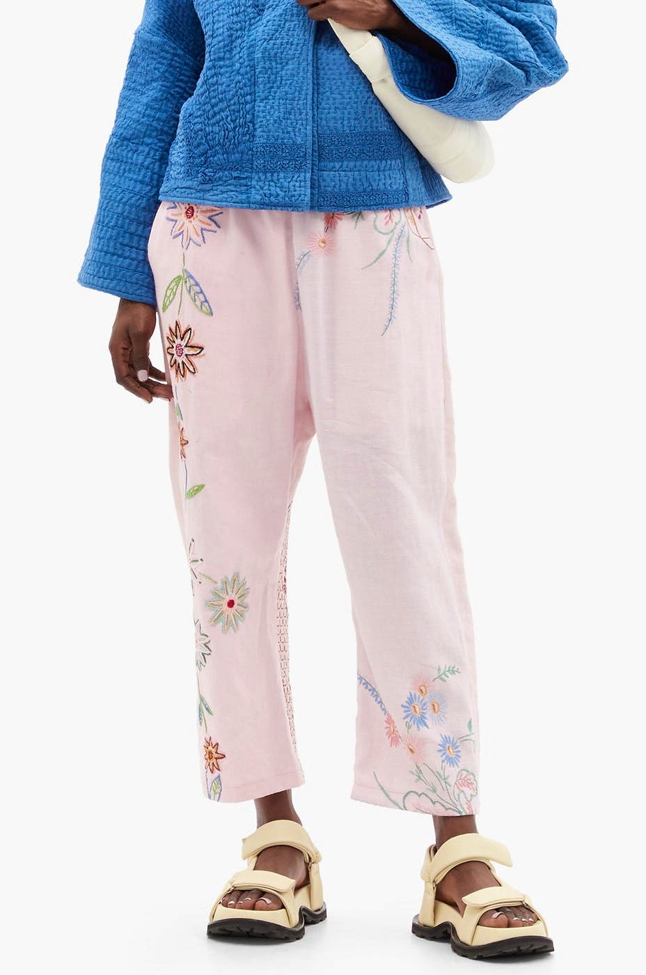 By Walid Marina Embroidered Upcycled-Linen Trousers, £675