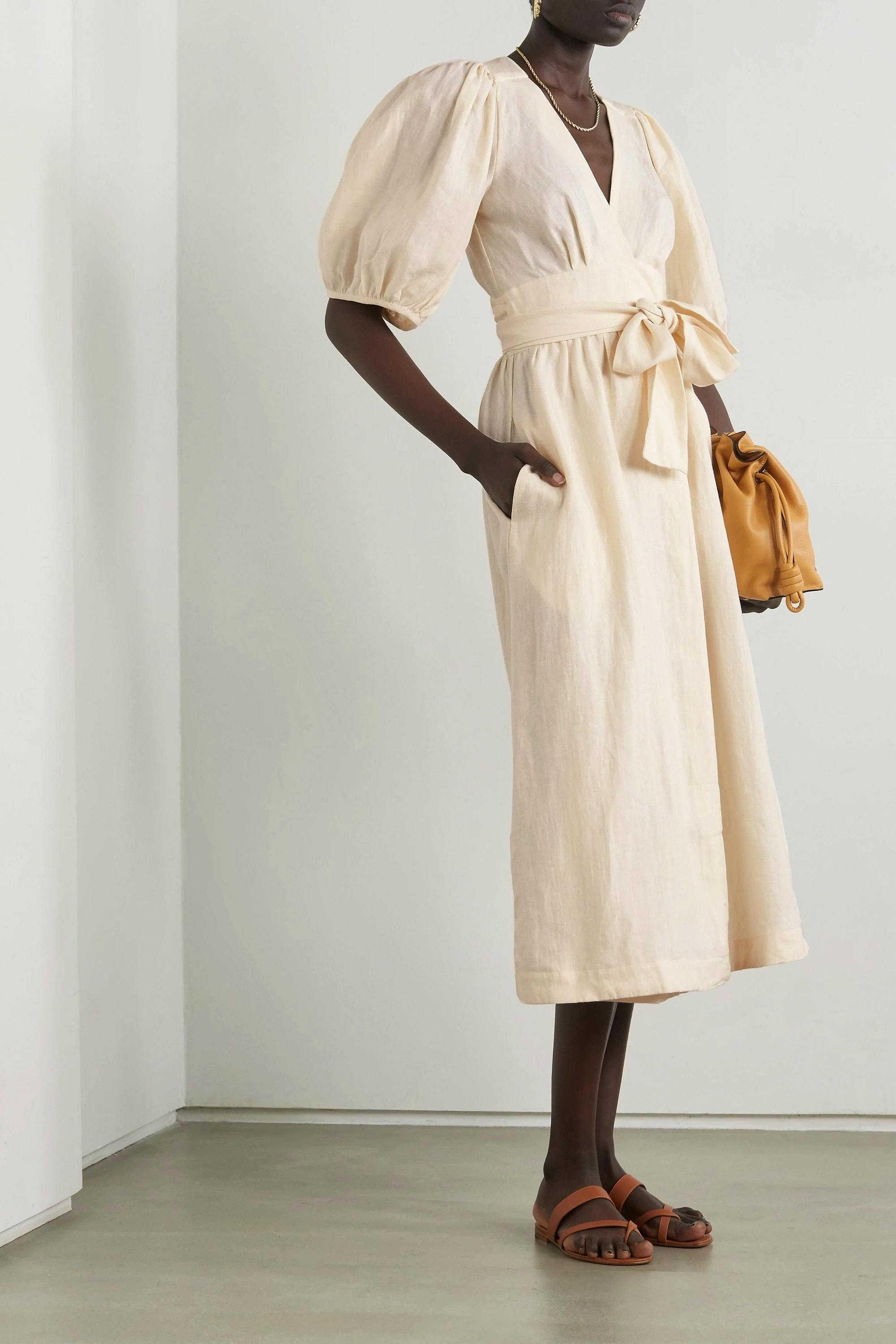 Three Graces London Fiona Linen Wrap Midi Dress, £640