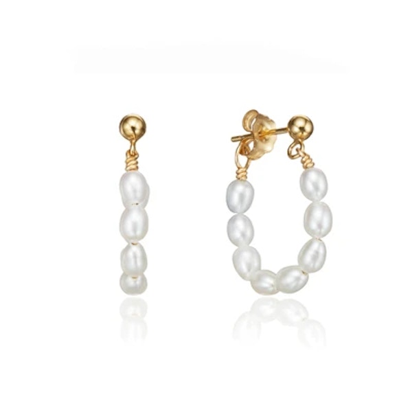 Gold Seed Pearl Hoop Earrings
