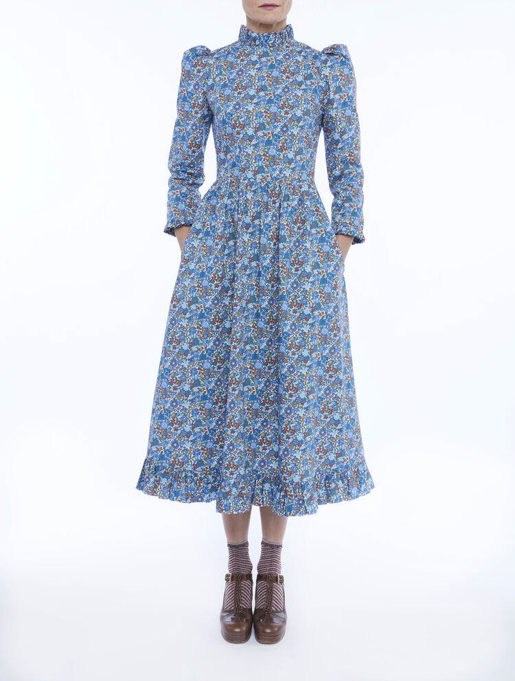 O Pioneers Clara Dress - Willow Blue and Rust Floral, £395