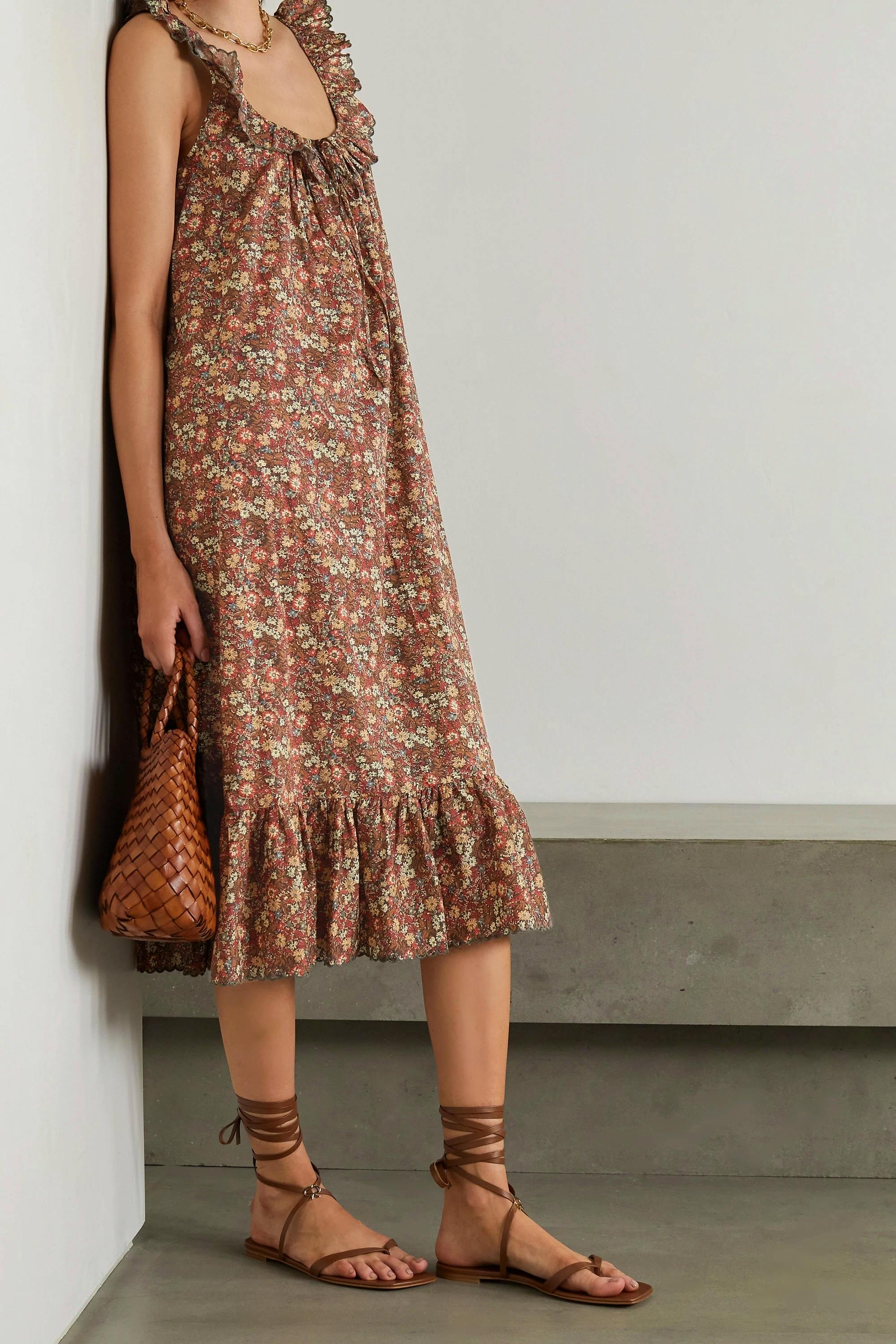 Doen Nymphea Ruffled Floral-Print Cotton Midi Dress, £290