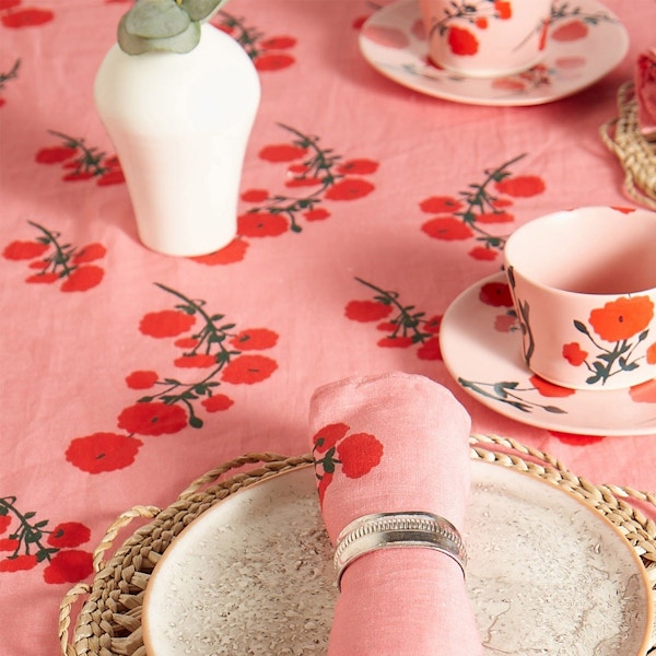 Bernadette Red Blossom Table Cloth, £270