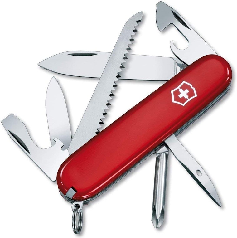 Victorinox Hiker Swiss Army Pocket Knife, Medium, Multi Tool, 13 Functions, Blade, Wood Saw, Red