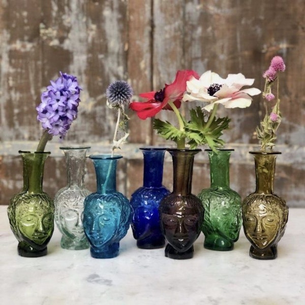 La Soufflerie Blue Glass Tete Vase Perfect for summer flowers, these individually hand-blown beauties are created in Paris using ancient techniques that date back over 2000 years. £40