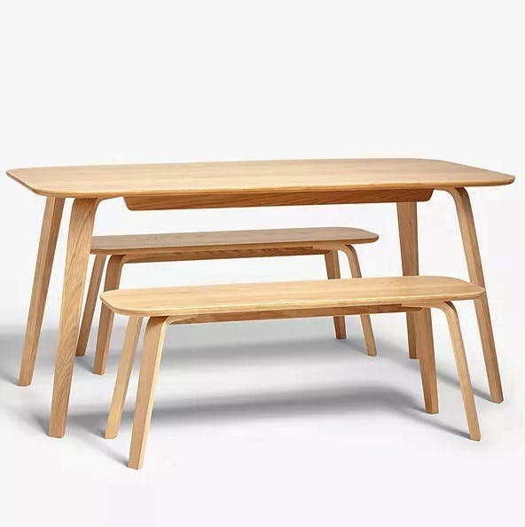 John Lewis Anton 6 Seater Dining Table and 3 Seater Benches, Oak, £399
