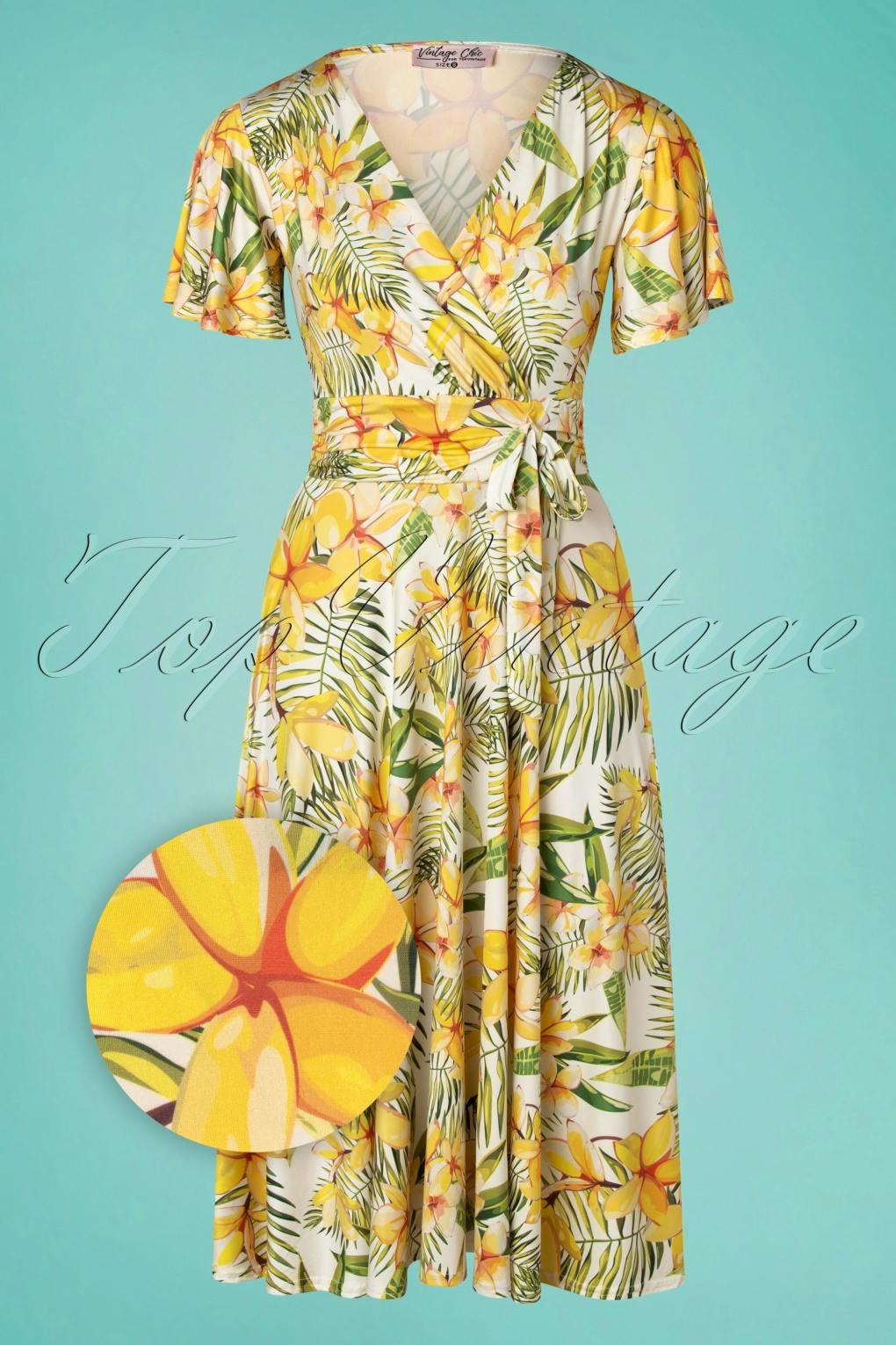 40s Irene Floral Cross Over Swing Dress in White €59.95