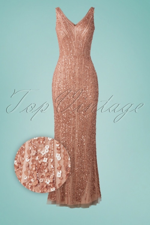 GatsbyLady 20s Sophie Sequin Maxi Dress in Rose Gold €229.95