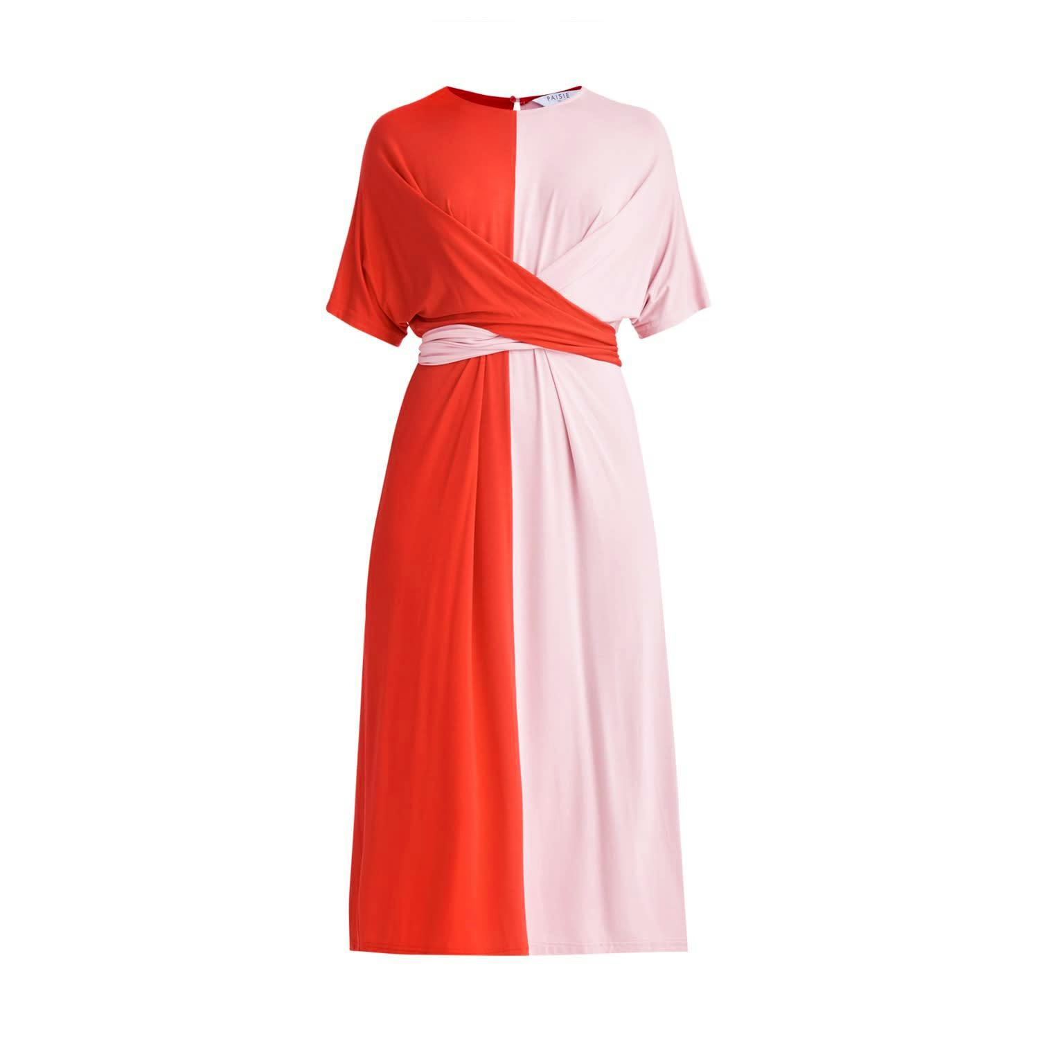 Two-Tone Wrap Dress in Red & Pink £90