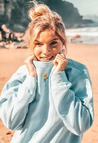 Embroidered Sunflower Blue Sweater £28
