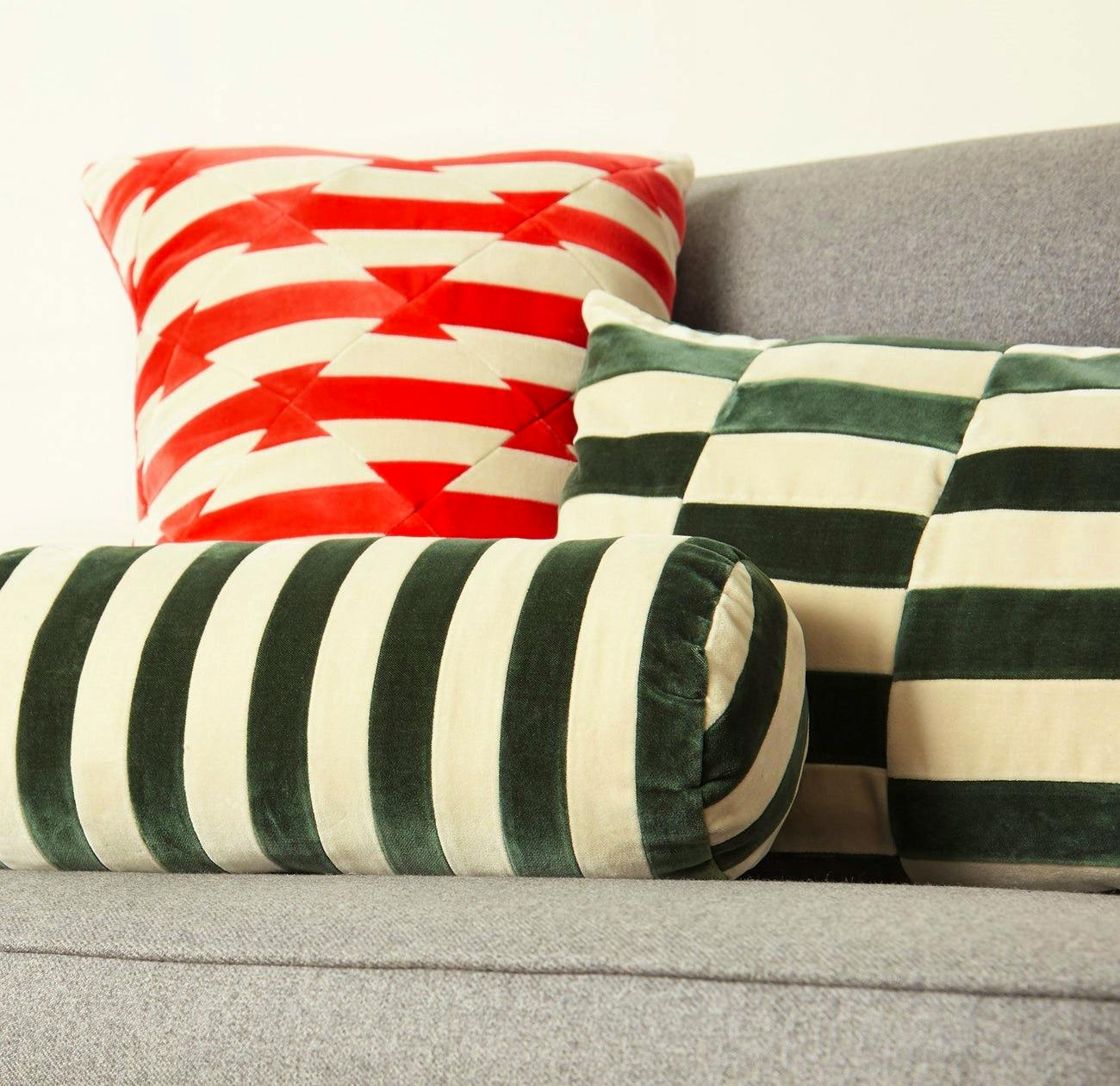 Christina Lundsteen Striped Cotton Velvet Bolster Cushion, £90