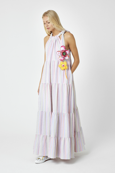 Mira Mikati Rainbow Stripe Halterneck Tiered Dress, £600
