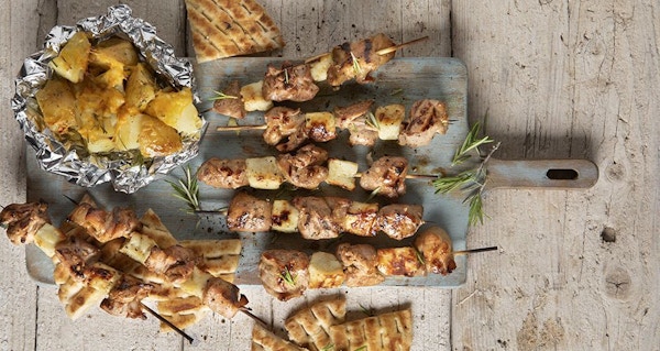 Lamb And Halloumi Skewers With Grilled Potatoes