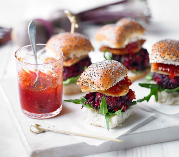 Beetroot And Halloumi Sliders With Chilli Jam