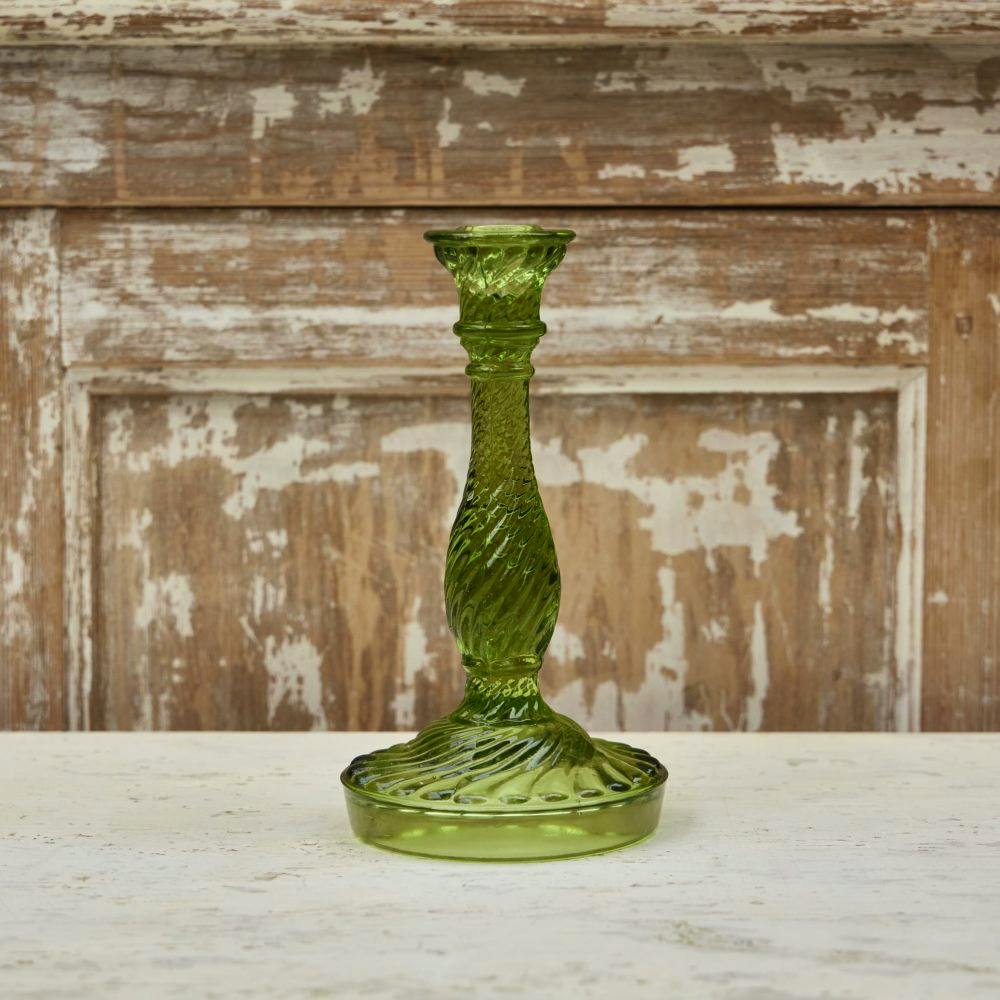 Petersham Nurseries Glass Twist Candle Stick in Green, £27