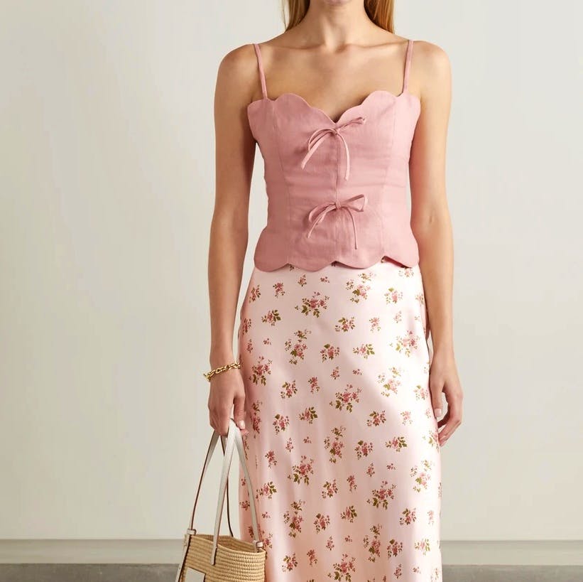 Reformation Doppio Cropped Scalloped Linen Top, £130