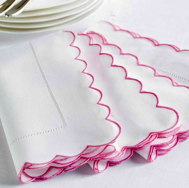 Sophie Conran Pink Scallop Hand Embroidered Napkins, Set of 4, £49