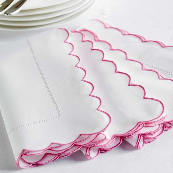 Sophie Conran Pink Scallop Hand Embroidered Napkins, Set of 4, £49