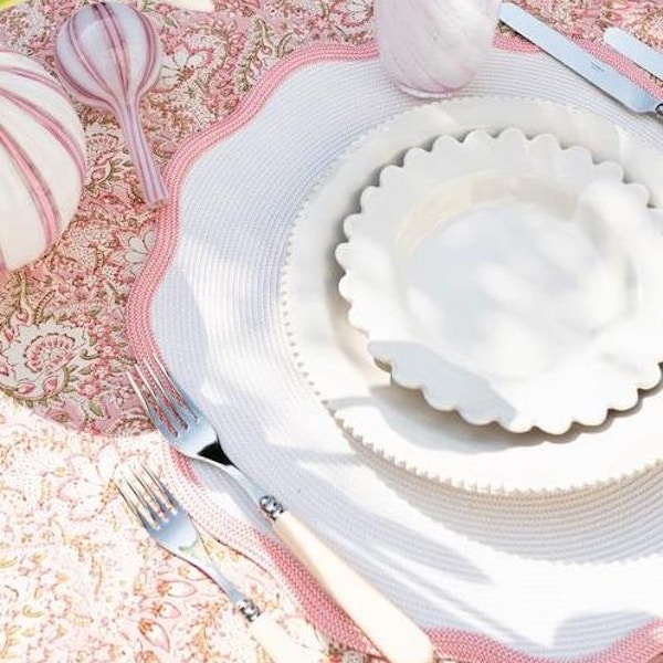 Maison Flaneur Pink Scalloped Round Placemat, £28