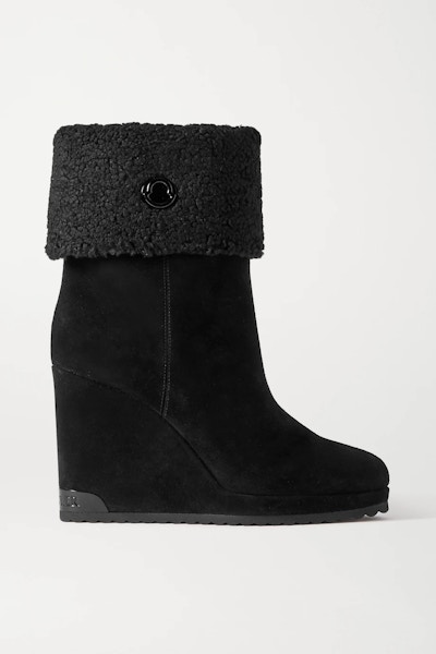 Moncler W Short Shearling-Lined Suede Wedge Ankle Boots, £570