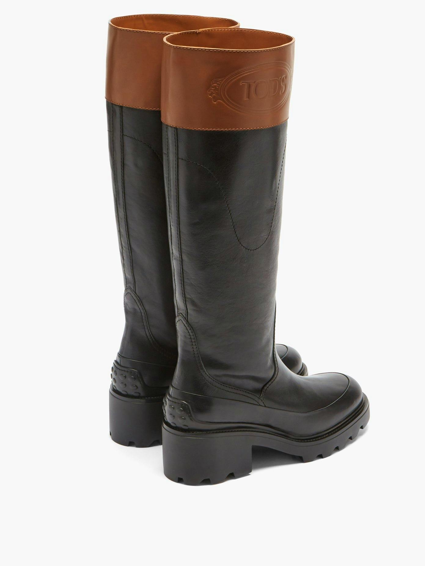 Tod’s Logo-Debossed Leather Knee-High Boots, £995
