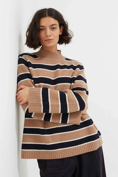 Chinti & Parker Camel Navy Striped Wool Cashmere Sweater, £275