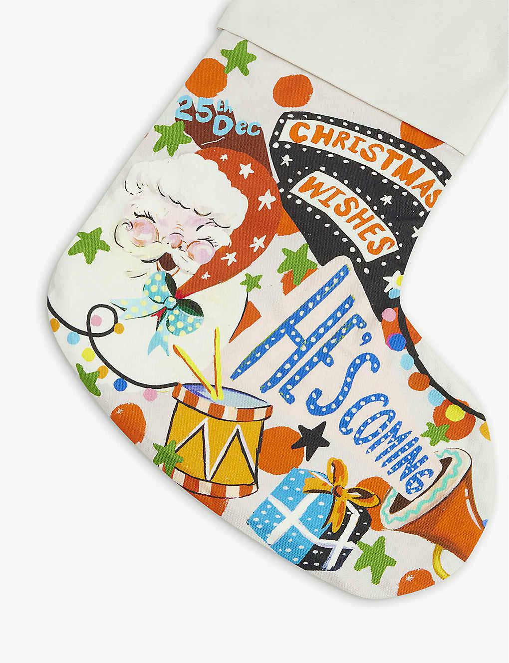 Eleanor Bowmer Graphic Pring Cotton Christmas Stocking, £20