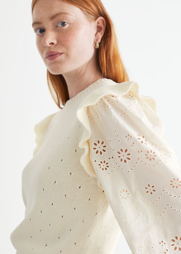 Knitted Ruffle Embroidered Sweater, & Other Stories