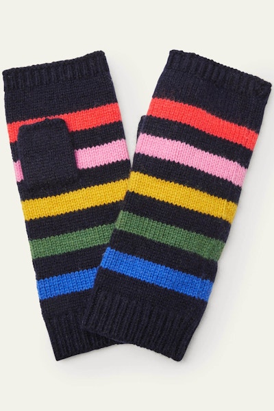 Knitted Fingerless Gloves Navy, Multi Stripe, £35