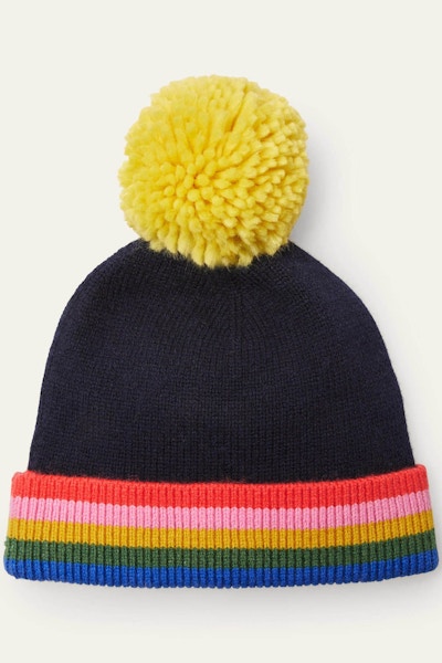 Knitted Bobble Hat Navy, Multi Stripe, £38