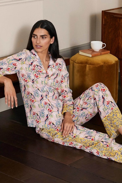 Silk Pyjama Set Milkshake, Berry Bird, £198