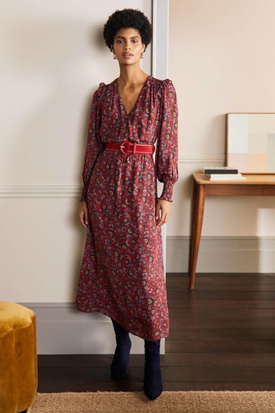 Becky Midi Wrap Dress Winterberry, Exotic Floral, £120