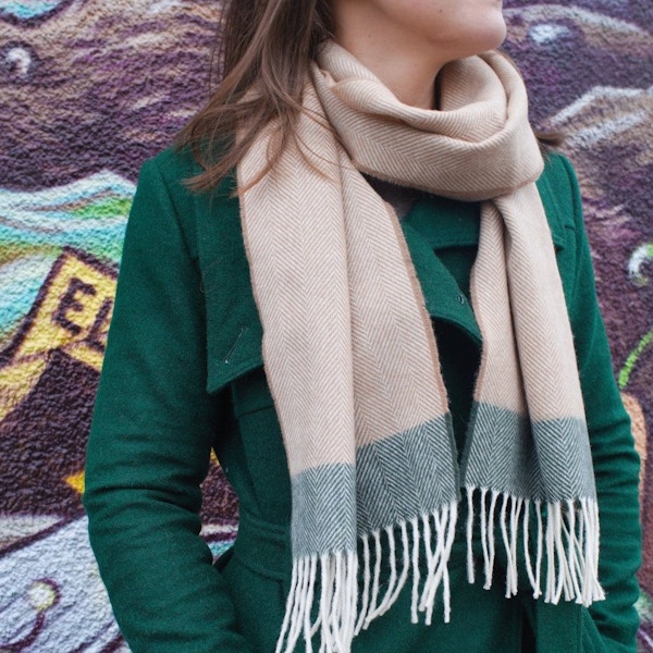 The British Blanket Company, Hazel Herringbone Lambswool Scarf,  Nobody ever said you couldn’t be stylish in the country – and this is the scarf to prove it.