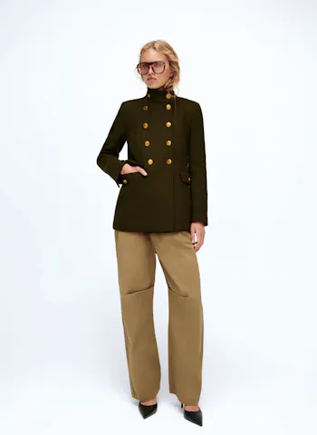 Wool Blend Coat With Golden Buttons