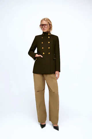 Wool Blend Coat With Golden Buttons