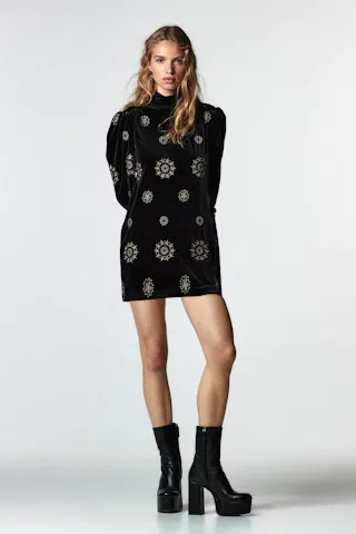 Embroidered Velvet Dress