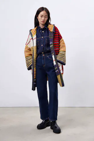 Oversized Patchwork Knit Coat