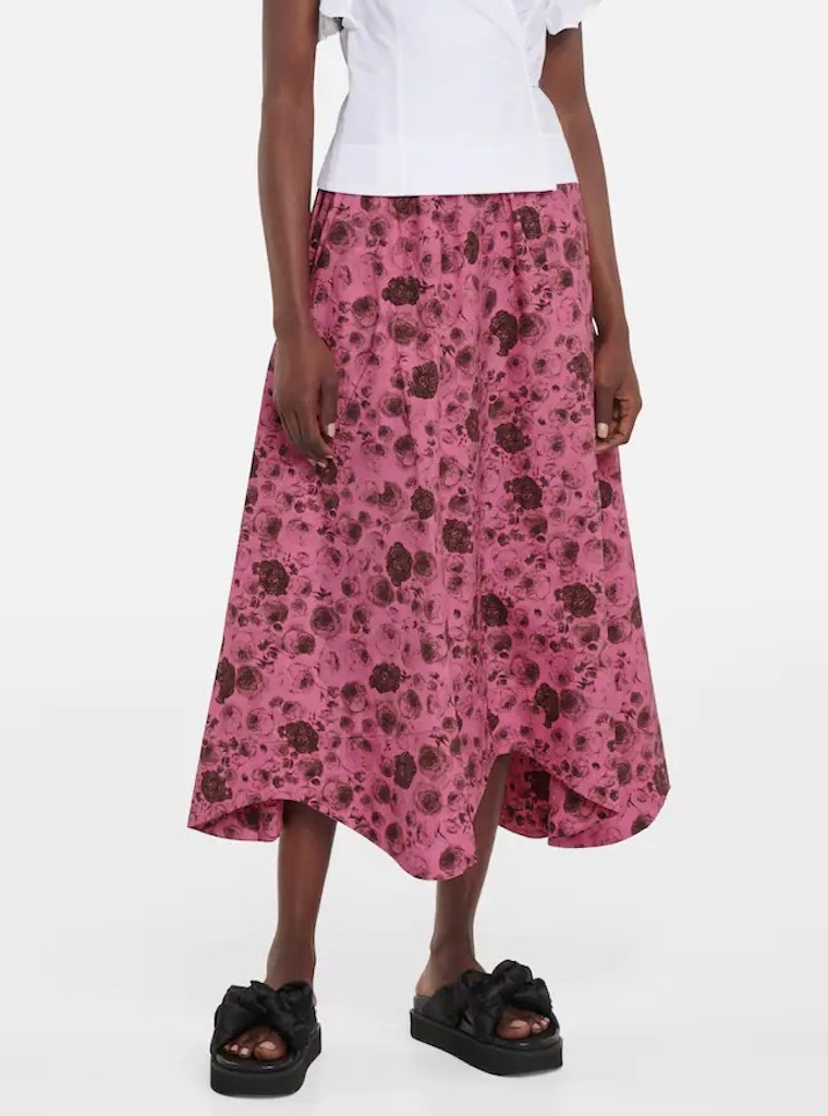 Floral Cotton Poplin Midi Skirt