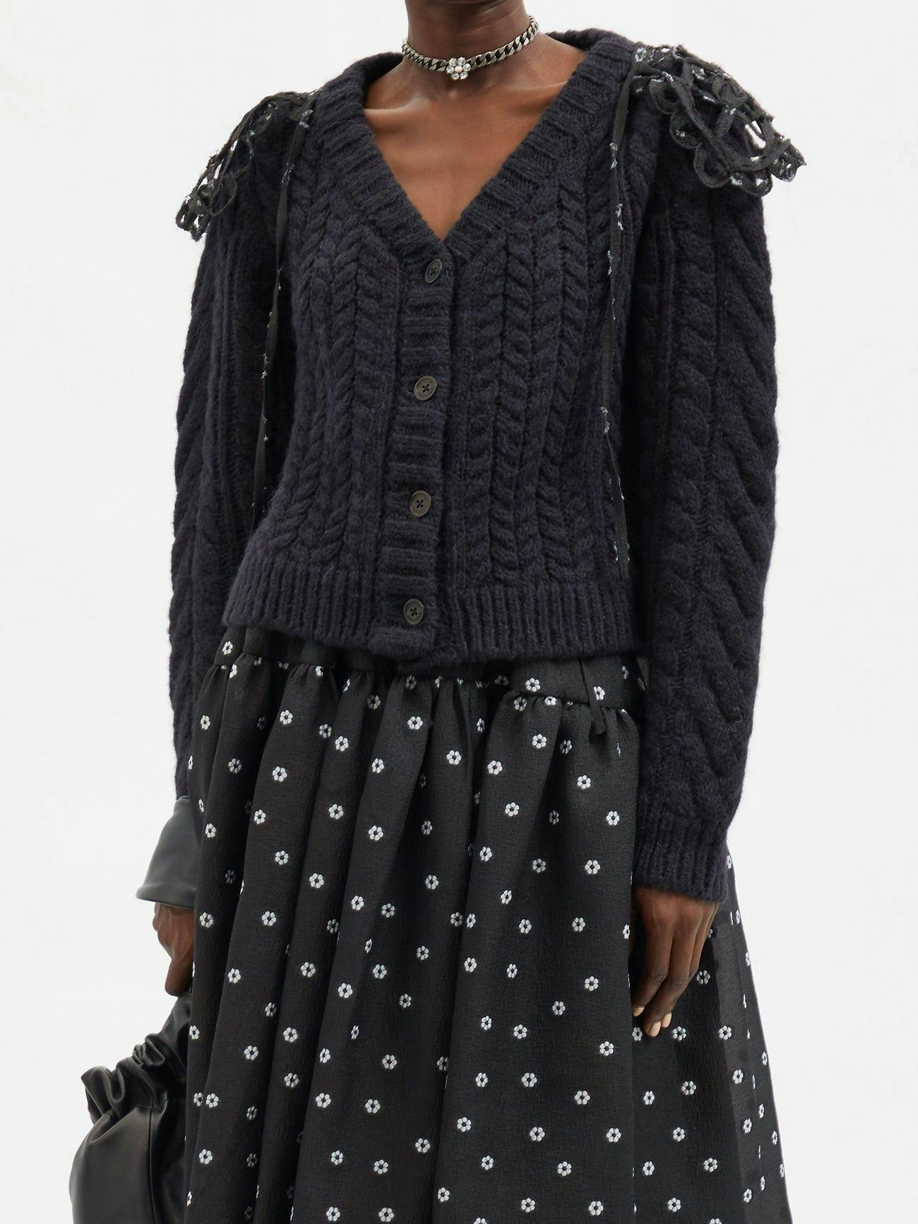 Cecilie Bahnsen Milo Trellis-Collar Cabled Wool-Blend Cardigan, £590