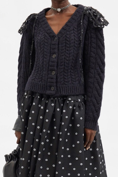 Cecilie Bahnsen Milo Trellis-Collar Cabled Wool-Blend Cardigan, £590