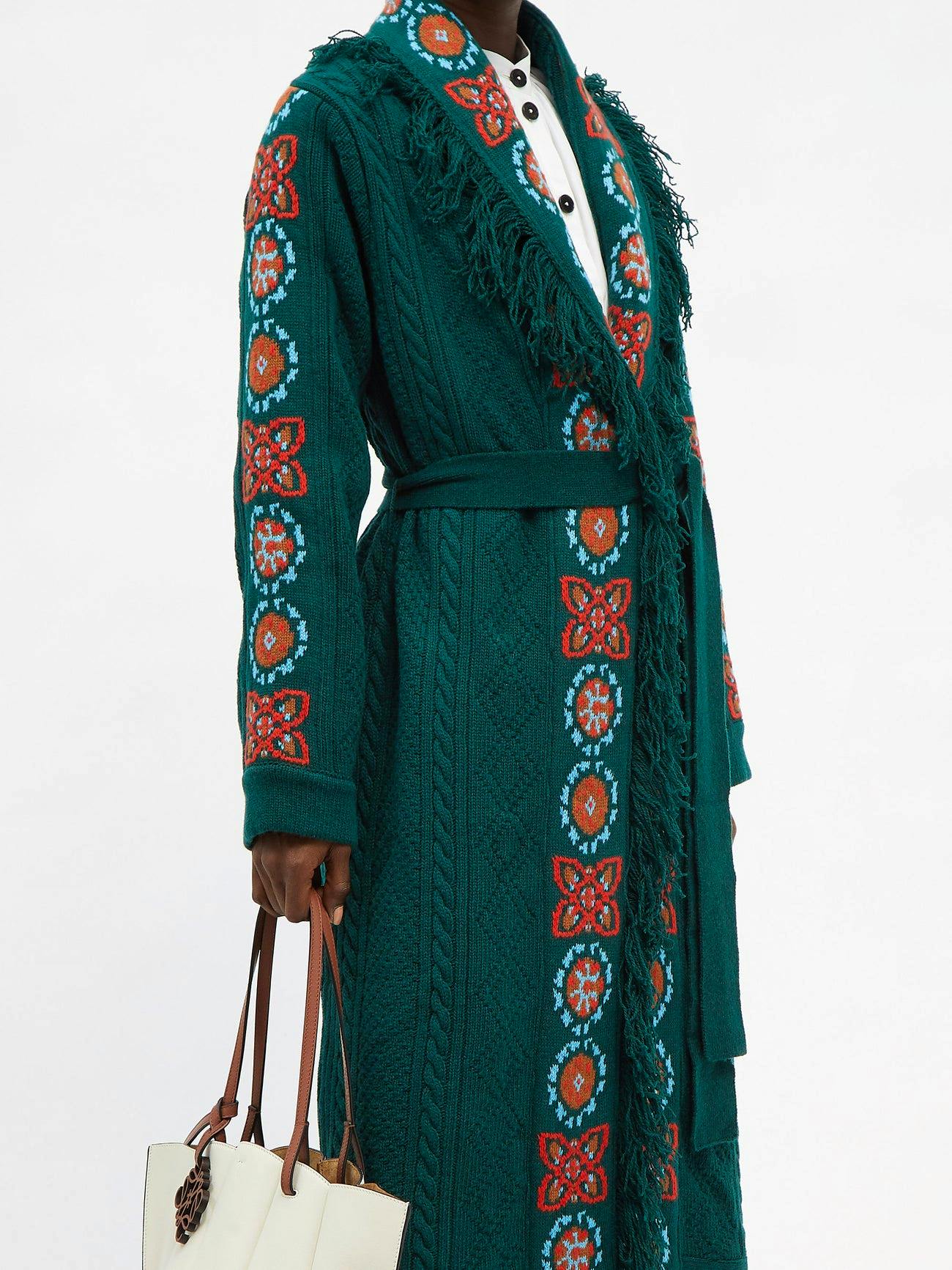 La DoubleJ Santa Fe Embroidered Cable-Knit Long Cardigan, £845