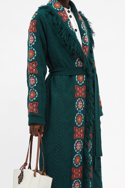 La DoubleJ Santa Fe Embroidered Cable-Knit Long Cardigan, £845