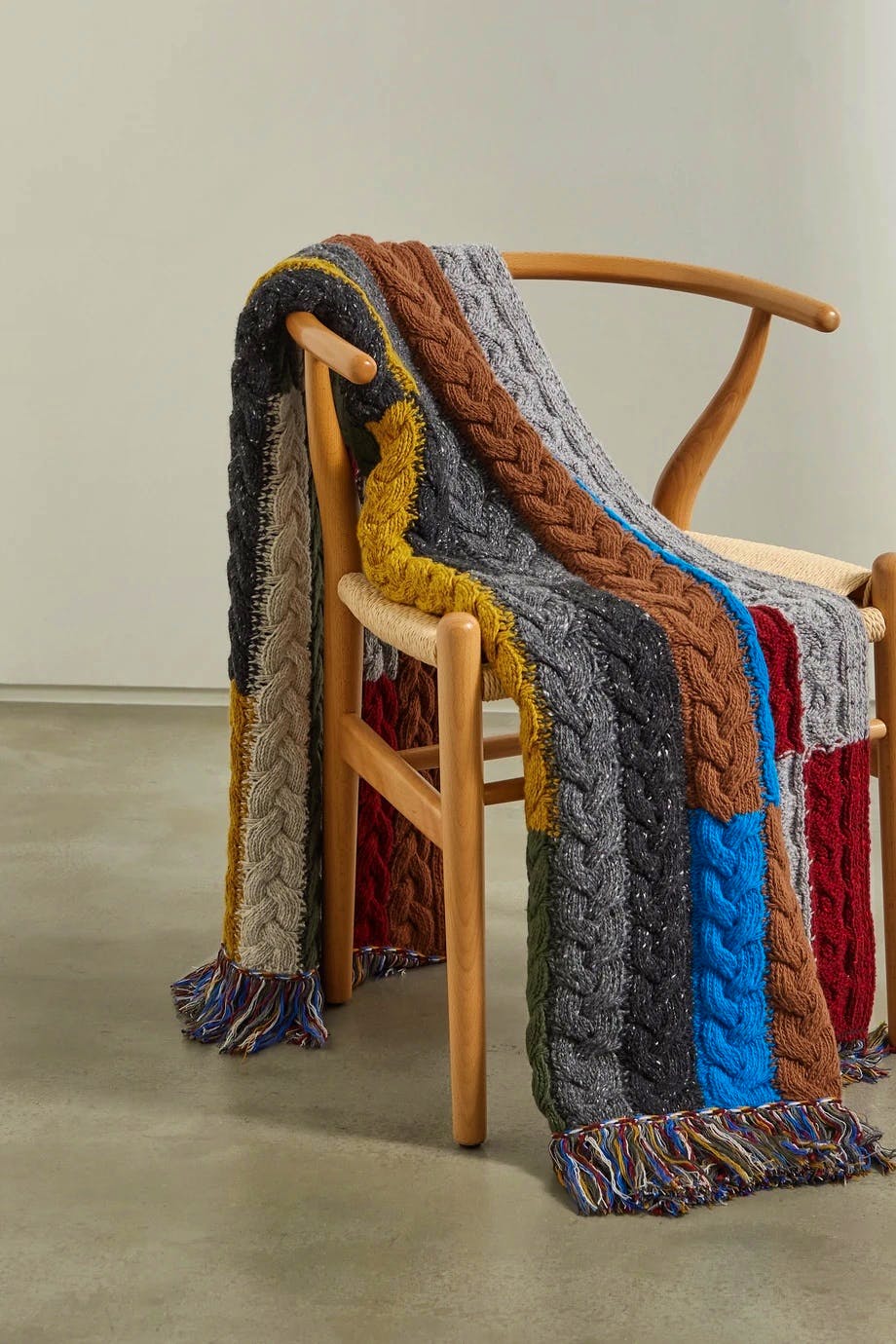 Alanui Tierra Del Fuego Fringed Striped Cable-Knit Wool And Cashmere-Blend Blanket, £1,480
